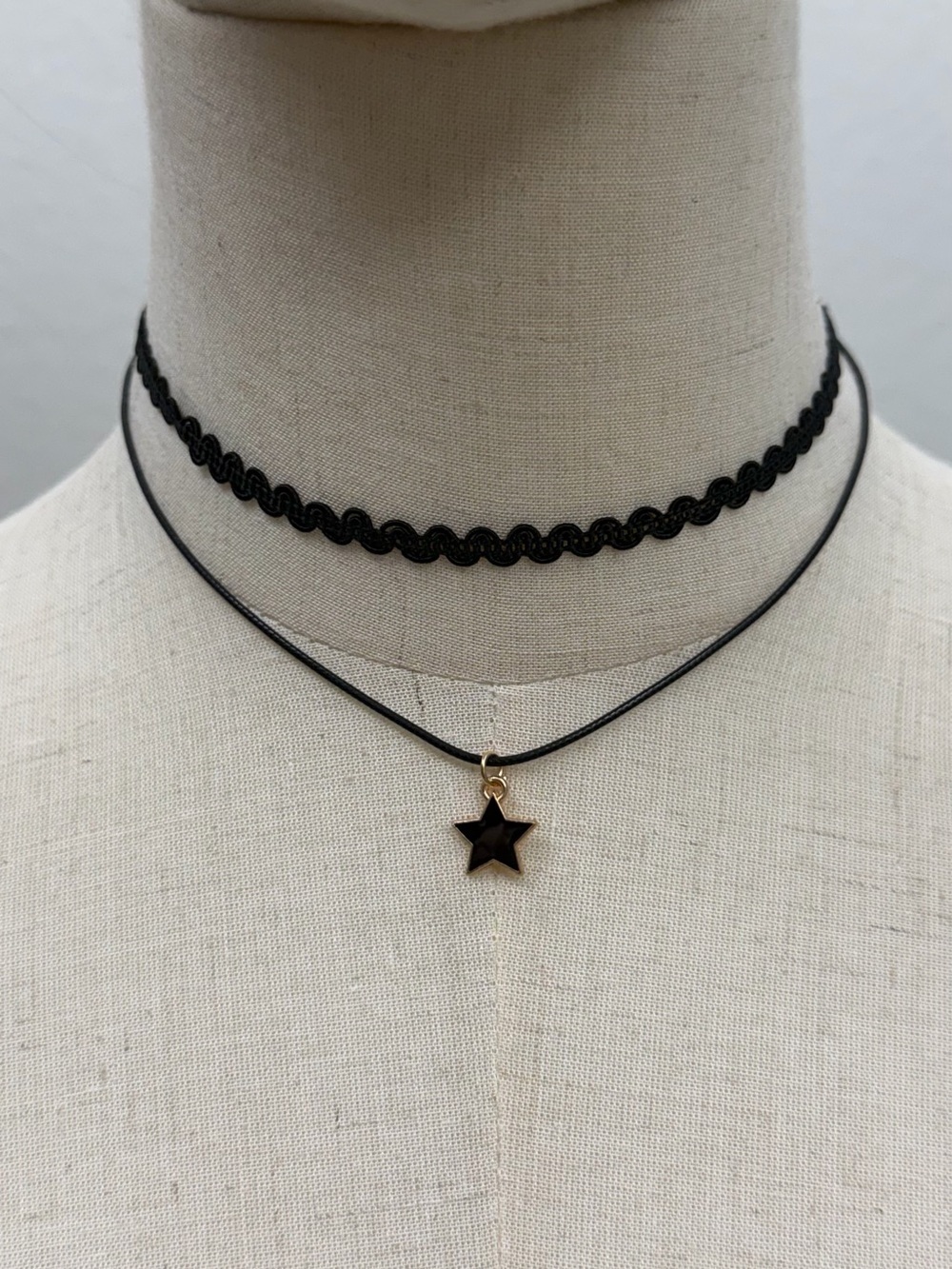 Black Star Layered Choker Necklace Gothic Y2K Double Layer Celestial